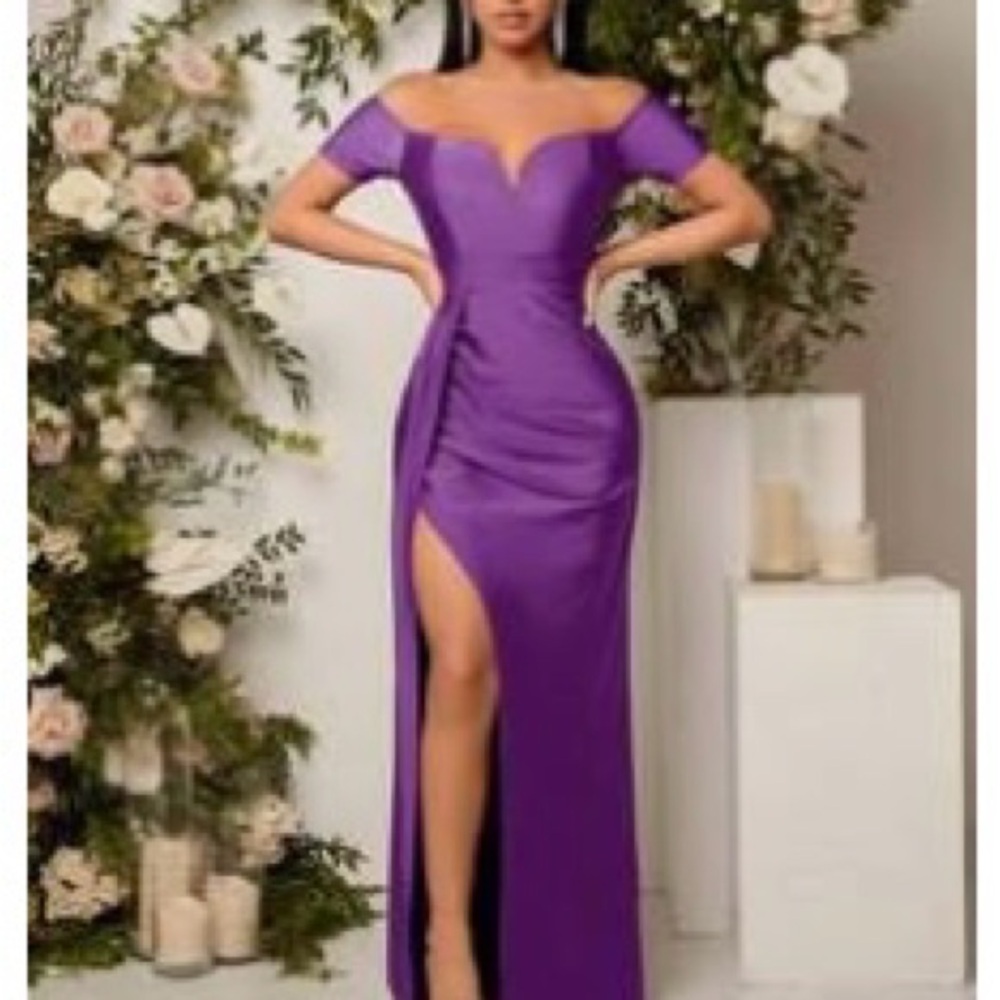 SHEIN Purple Ruched Off-Shoulder Gown